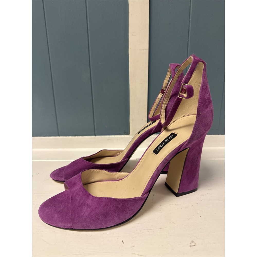 Nine West Fuchsia  Suede High Block Heel Sandals Women's Size 11 M‎